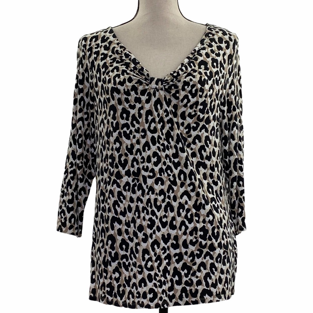 DANA Buchman Leopard Print 3/4 Sleeve Blouse Large